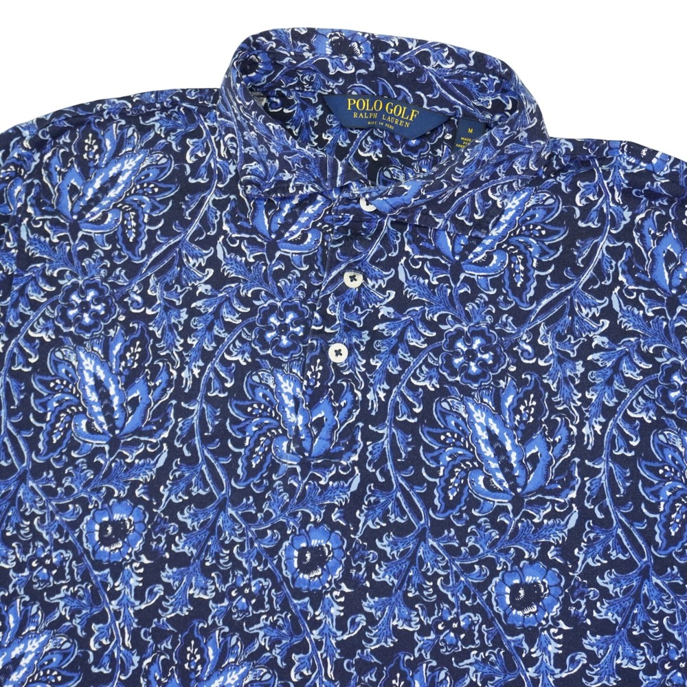 Polo Golf Ralph Lauren Polo Shirt Mens M Blue Floral Paisley Cotton Short Sleeve